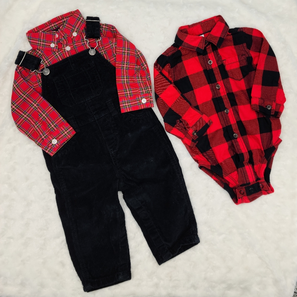 Carter's baby boy holiday corduroy overalls bundle size 9 months - Picture 1 of 9